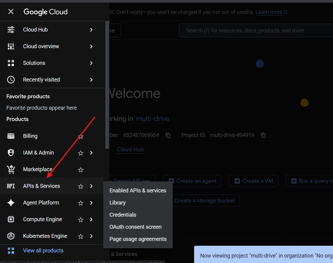 Open APIs and Services from the menu
